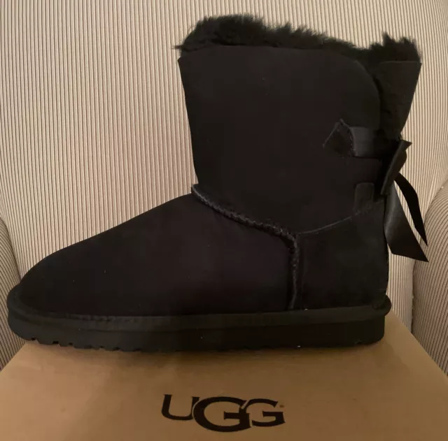 UGG BAILY Button Bling 3349 Black Suede Leather Shearling Short Ankle Boots Sz 9 3