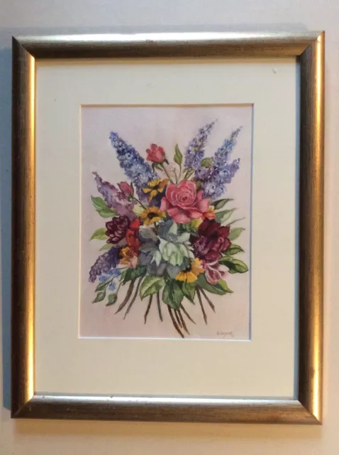 Framed watercolour of a bouquet of summer flowers - B Taylor