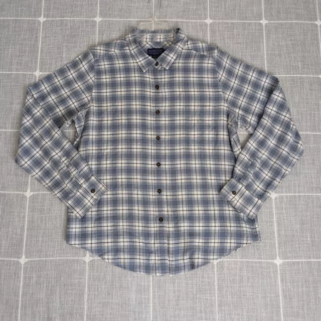 Pendleton Shirt Womens L/XL Blue Plaid Button Up Long Sleeve Outdoor Casual READ