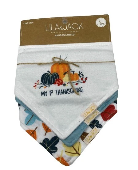 Lila and Jack First Thanksgiving Fall Bandana Bib Set 3 Pieces gift NEW NWT N39