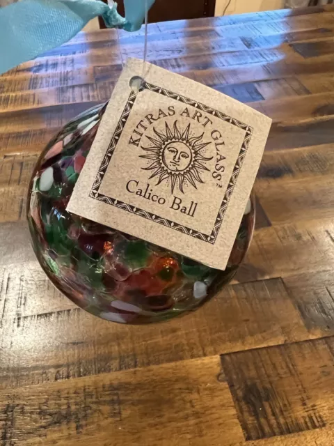 kitras Hand Blown art glass Calico Ball/ornament