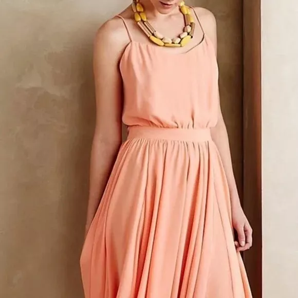 Anthropologie Paper Crown Peach tree dress size 2 Romantic midi