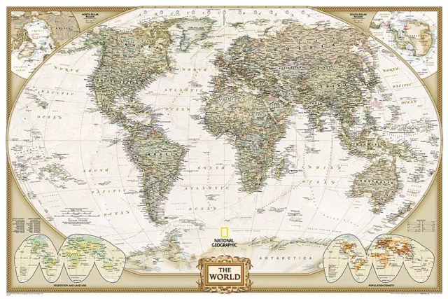 NATIONAL GEOGRAPHIC POSTER Size World Wall Map Antique Style Laminated