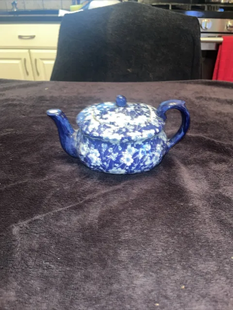 Vintage Porcelain Handmade Victoria Ware Ironstone Flow Blue And White Teapot