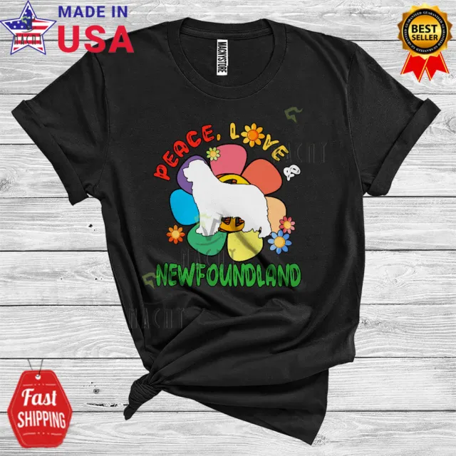 Peace Love And Newfoundland, Adorable Flowers Peace Sign, Floral Family T-Shirt