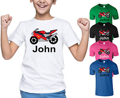 Personalised Motorbike T Shirt Kids Boys Girls Racing Sport Motorcycle Gift Tee