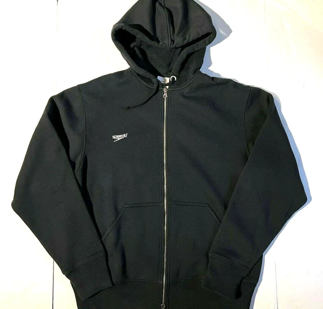 New SPEEDO Mens Zip Sport Hoodie Jacket Blk Cotton Fleece Sweatshirt sz M