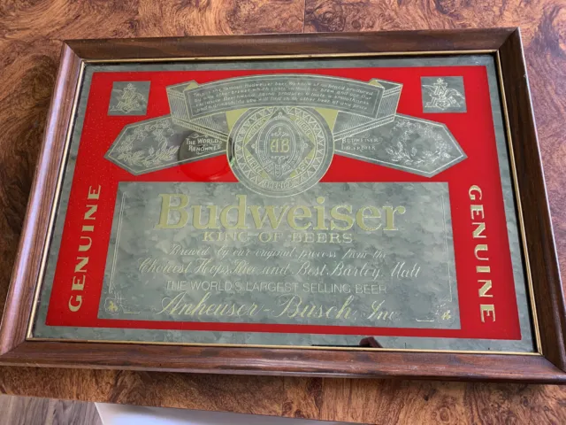 Large 25 x 18 inch Genuine Budweiser Lager Beer Bar Mirror Sign Anheuser Busch