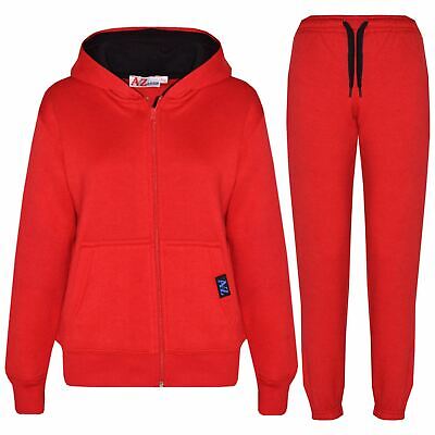 Kids Plain Tracksuit Red & Black Contrast Hoodie with Jogger Activewear Set