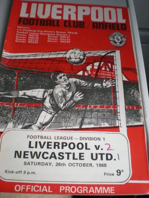 Liverpool V Newcastle Utd Official Programme- Division 1, 26th October 1968.