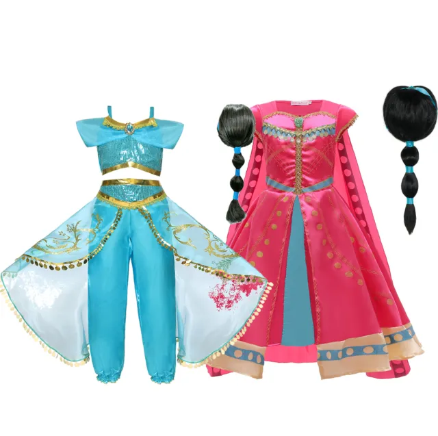 Costume Aladdin Regno Unito bambini principessa gelsomino ragazze paillettes abito elegante