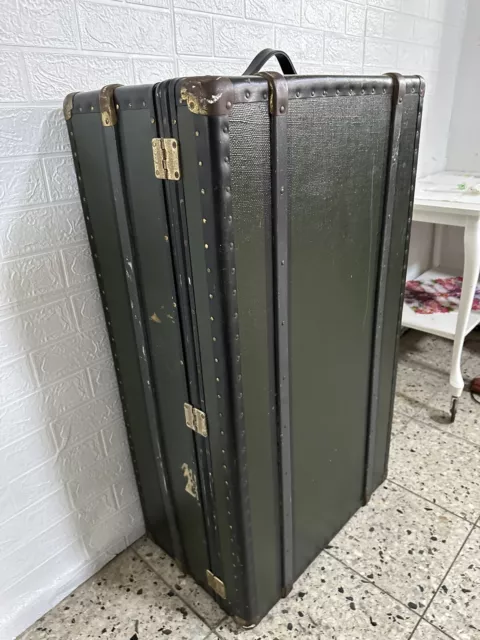 Antik Überseekoffer Koffer Schrank   Kleiderkoffer Alt Groß Grün Vintage Anrike