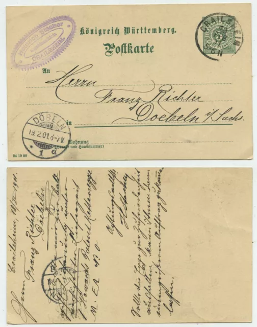 65590 - Ganzsache P 37 - Postkarte - Crailsheim 18.2.1901 nach Döbeln