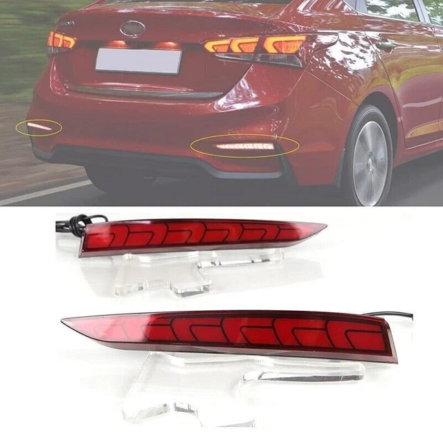 For Hyundai Accent 2018 2019 2020 LED Rear Bumper Fog Lights Brake Warning Light
