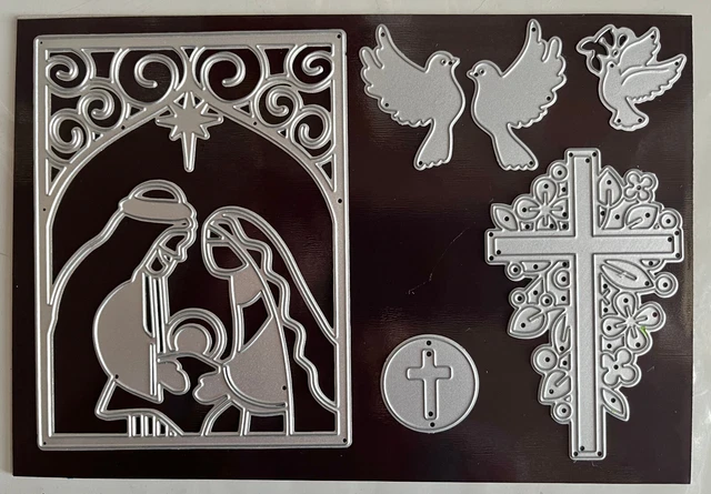 Matrices Découpe Métal "Bible Faith" - Croix, Calice, Colombe Pour Scrapbooking DIY (2 Tailles)