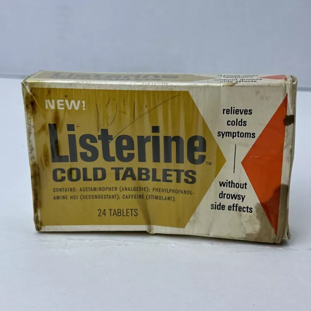 Vintage Listerine Cold Tablets Box of 24 Tablets Full Open Box 1970s