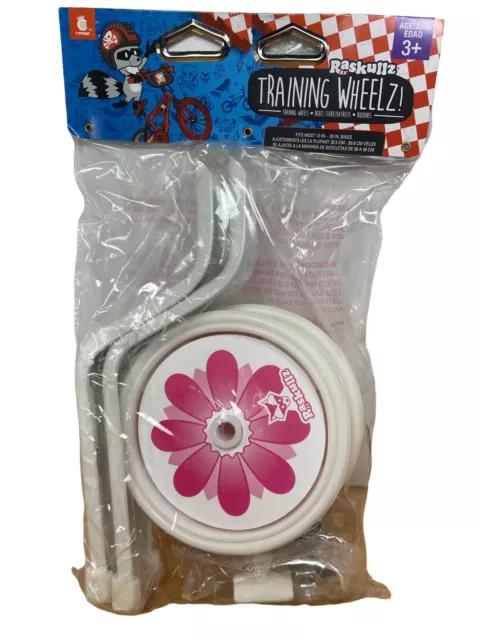 Raskullz Girl Pink/White Adjustable Bicycle Training Wheels Fits 12-20 Inch Bike