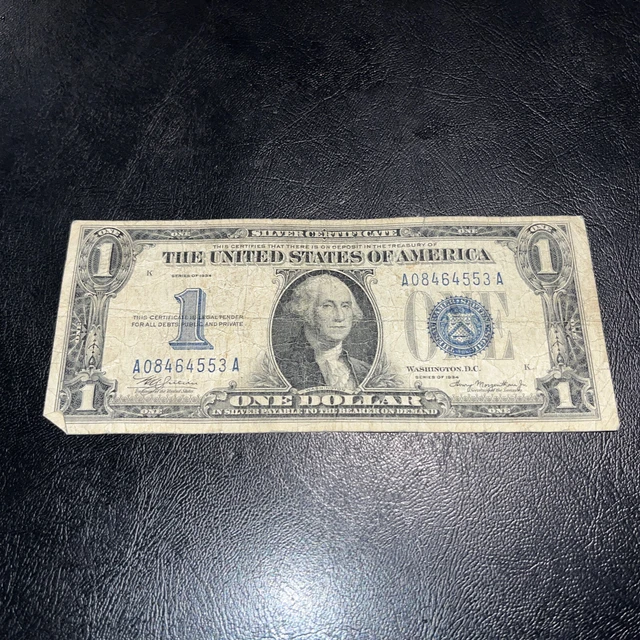 1934 One Dollar Bill • Silver Certificate Note • Funny Back • A08464553A