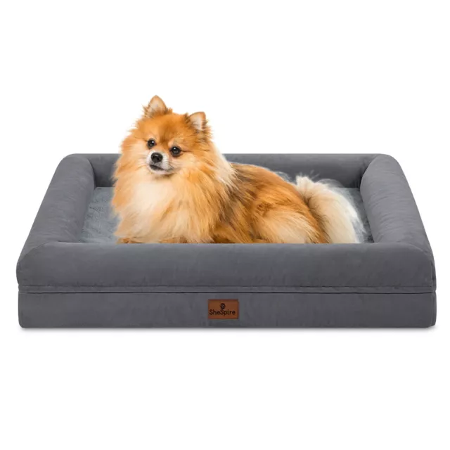 Dark Gray Plush Orthopedic Medium Dog Bed Memory Foam Bolster Pet Sofa w/ Cover
