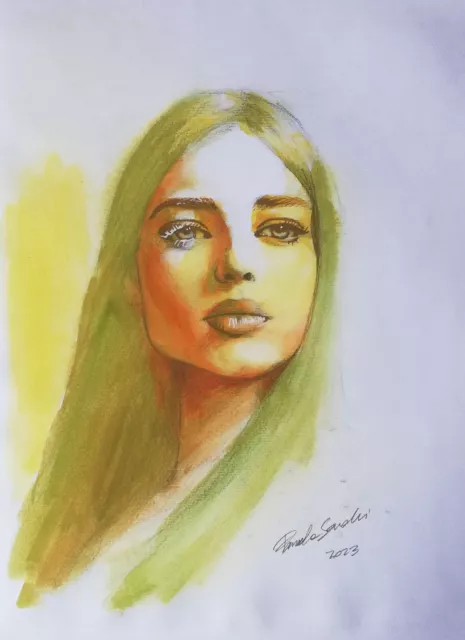 Quadro ritratto acquerello originale fatto a mano arredamento cameretta ingresso