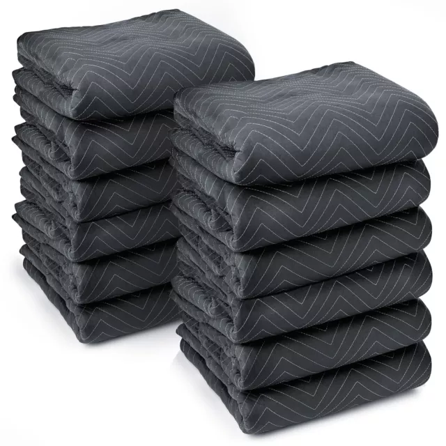 12 Moving Blanket Furniture Pads - Ultra Thick Pro - 40" x 72" Black