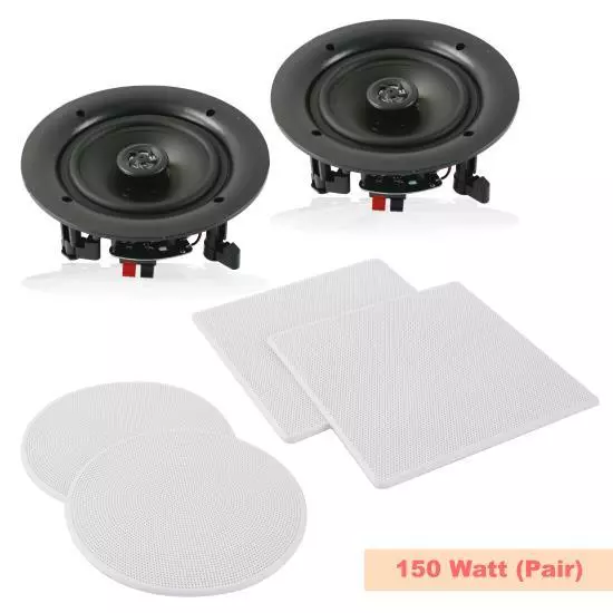 Home Coaxial Speakers 5.25 In-Wall In-Ceiling 2-Way Square Grills 150 Watts PAi