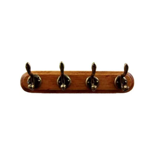Dolls House Walnut Coat Hooks on Rack Miniature Hall Cloakroom Accessory