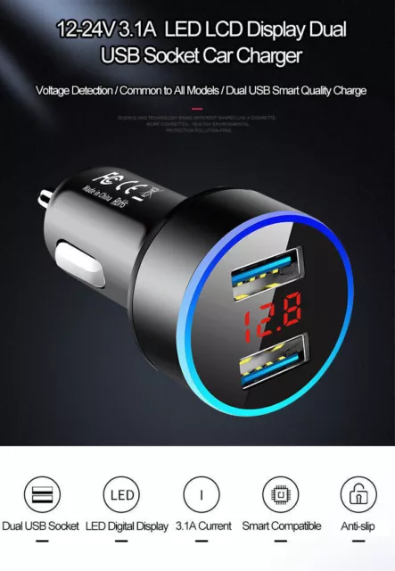Cheap Car Charger Dual USB DC/5V 3.1A Cup Power Adapter Cigarette Lighter  Splitter Mobile Phone Charger with Voltage LED Display