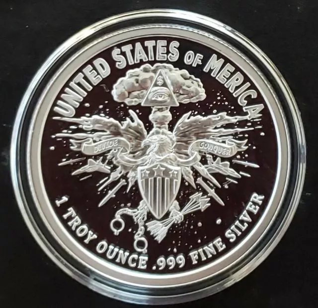 1 Oz .999 Pure Silver Shield Proof Death Eagle Mini Mintage Round Coin Coa Box