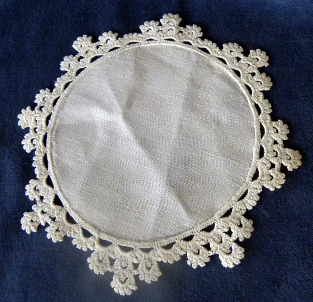 White Handmade Muslin Fabric Crochet Lace Edge Doily 6.2" Diameter