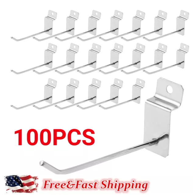 Lot of 100 Chrome Silver 10" (inch)Single Stem Slatwall Hooks for Retail Display