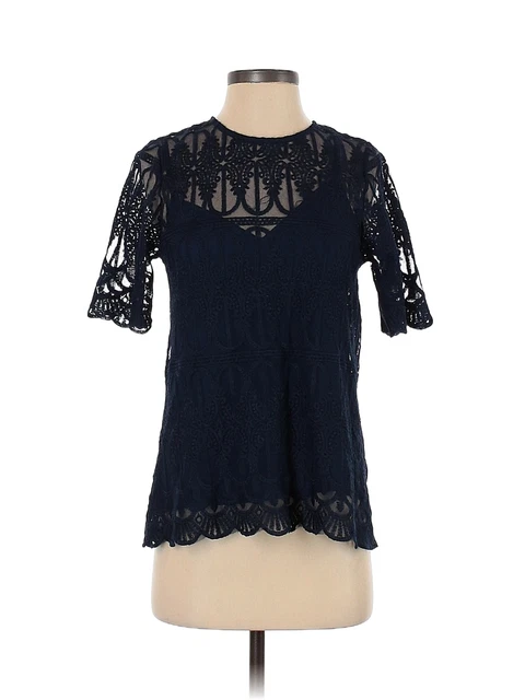 NWT En elle Women Blue Short Sleeve Blouse 4