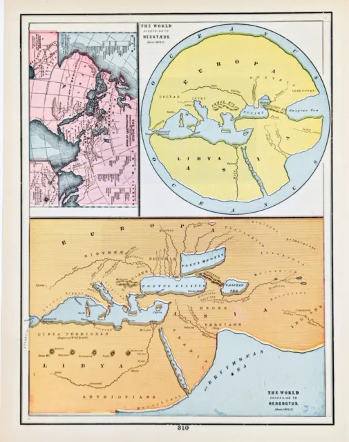 1898 Ancient World Maps Herodotus Descendants of Noah Libya Asia Africa ORIGINAL