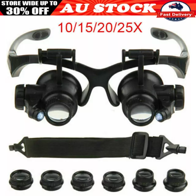 25X Magnifier Magnifying Eye Glass Loupe Jeweler Watch Repair Kit With LED Light