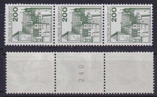 Bund 920 RM 3er Streifen mit gerader Nummer mittig Burgen+Schlösser 200 Pf **