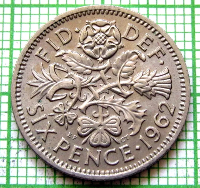 GREAT BRITAIN Elizabeth II 1962 6 PENCE Tudor Rose, Shamrock, Thistle & Leek UNC