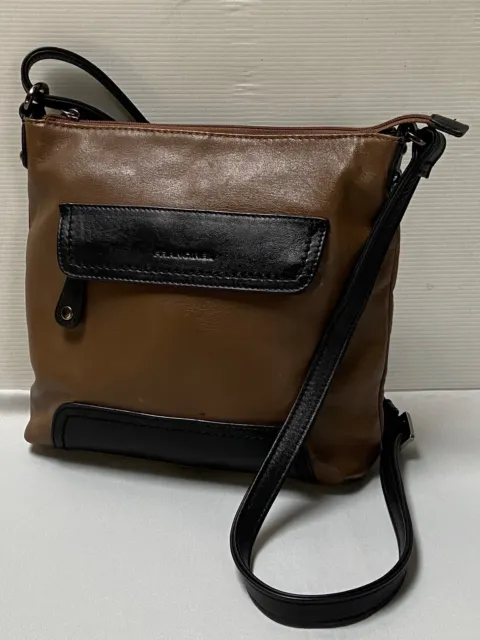 Sac besace bandouliere cuir souple marron noir FRANCINEL genuine leather bag