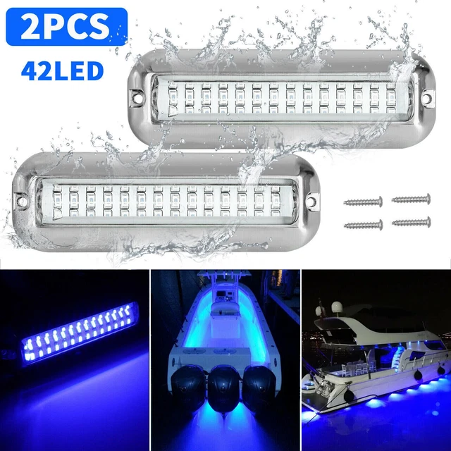 2X Blue 42 LED Underwater BOAT MARINE Transom LIGHTS 316 Stainless Steel Pontoon