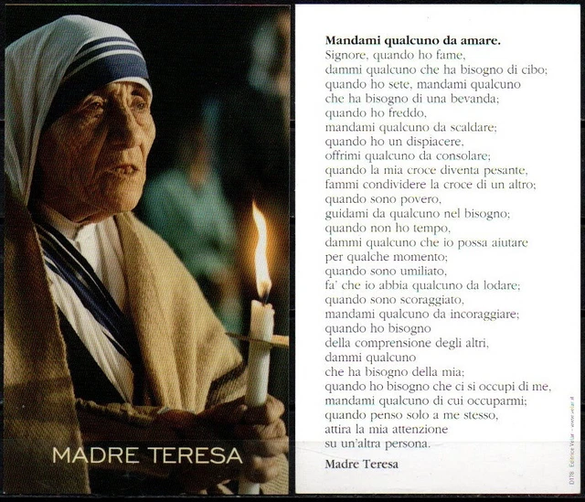 Santino - Madre Teresa di Calcutta - Mandami qualcuno da amare - VELAR D178