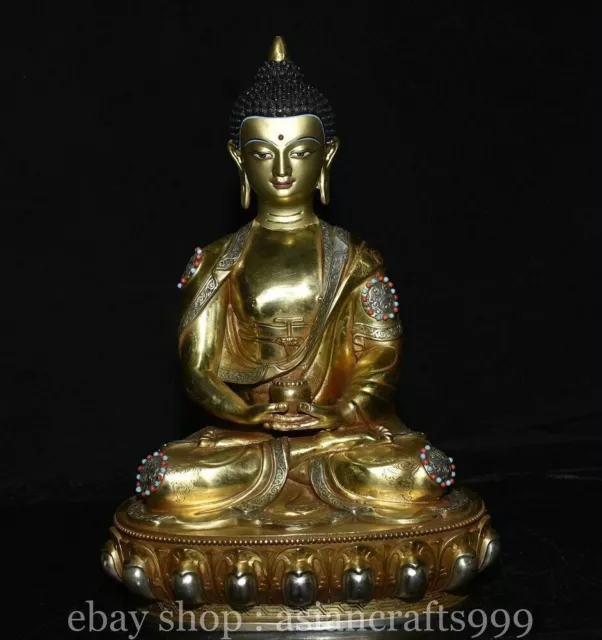 13" Alte Nepal Kupfer Buddhismus Shakyamuni Amitabha Buddha Jar Skulptur