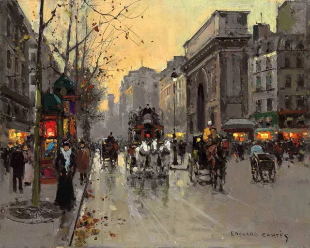 Paris Street Scene at dusk Oil painting Wall art Giclee Printed on Canvas P1323