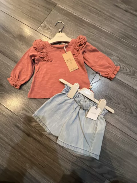 Next baby girl 3-6 months top and denim shorts outfit bundle BNWT
