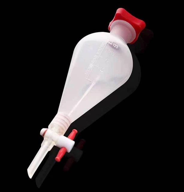 PLASTIC SEPARATORY FUNNEL Kit, PTFE Stopcock, Chem Lab Supplies, 125