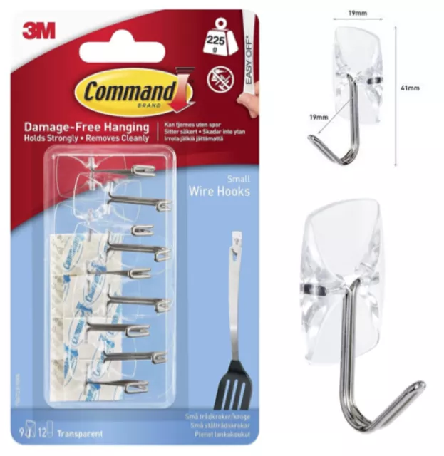 3M Command  Small Wire Hooks Clear For Hanging Utensils Strips Value Pack-9