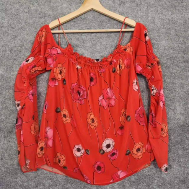 Camilla & Marc Top Womens Size 8 Red Floral Off Shoulder Mona Poppy Blouse