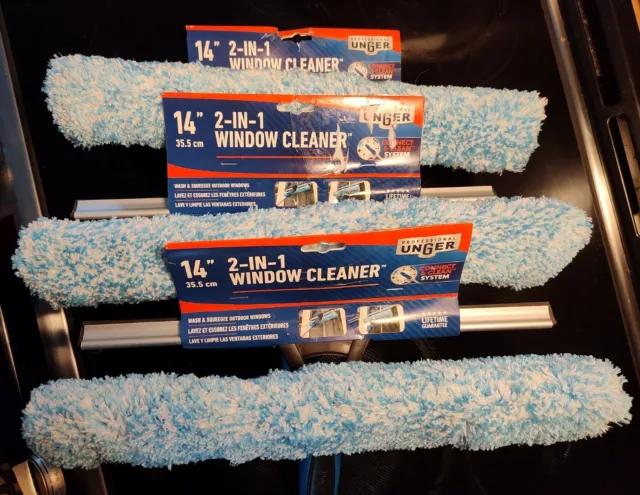 Set Of 3 Unger 14" Pro Microfiber Window Combo  2- In - 1 Scrubber  New