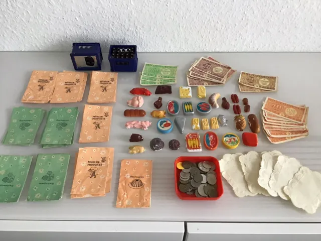 Alter DDR Kaufmannsladen / Spielzeug Butter Käse Fisch ca. 1960-1970 er Konvolut