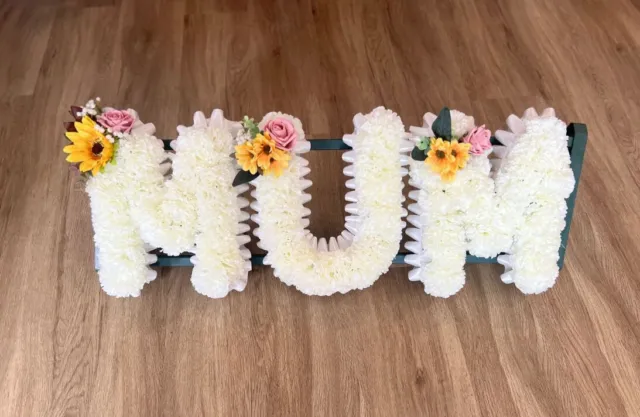 MUM Artificial Silk Funeral Tribute or Any 3 Letter Name Flower Wreath Dad Nan