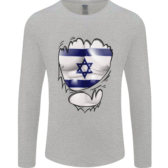 GYM THE ISRAELI Flag Ripped Muscles Israel Mens Long Sleeve T-Shirt $14