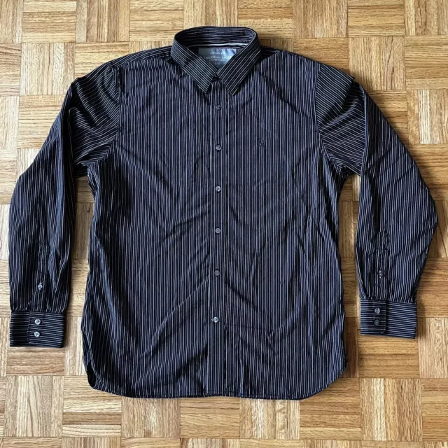 American Eagle Outfitters Dress Shirt Mens Large Black Pinstripe Vintage Fit